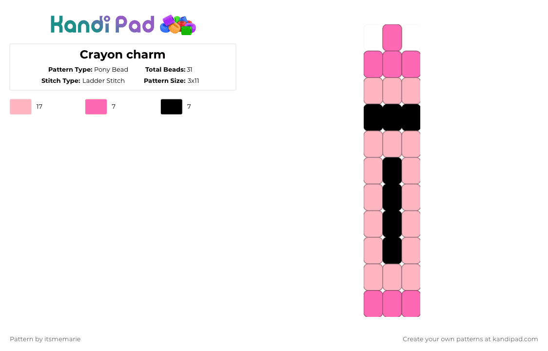 Crayon charm - Pony Bead Pattern by itsmemarie on Kandi Pad - pink