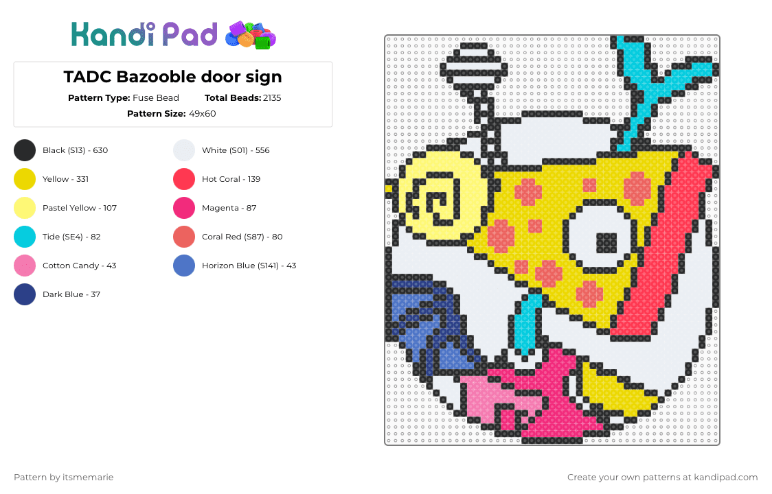 TADC Bazooble door sign - Fuse Bead Pattern by itsmemarie on Kandi Pad - yellow,red