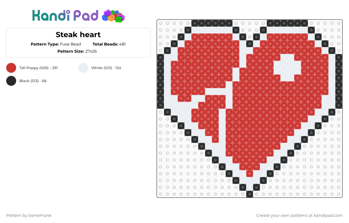Steak heart - Fuse Bead Pattern by itsmemarie on Kandi Pad - white,red