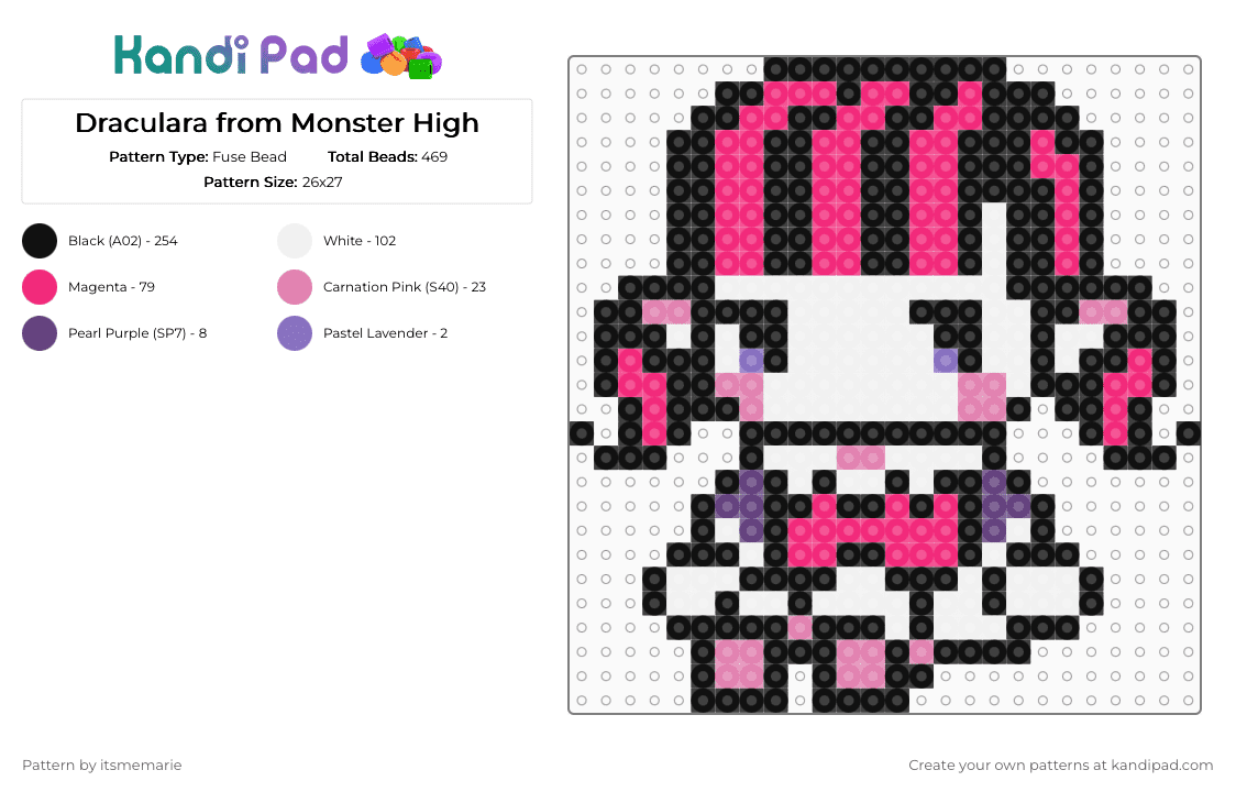 Draculara from Monster High - Fuse Bead Pattern by itsmemarie on Kandi Pad - black,pink
