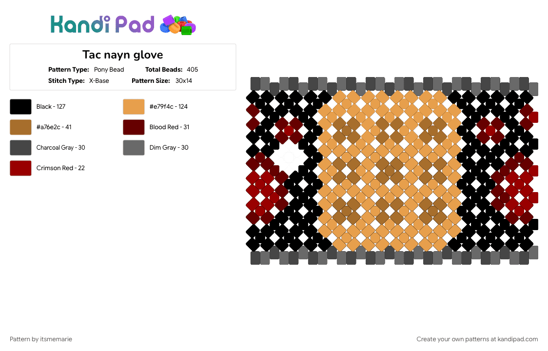 Tac nayn glove - Pony Bead Pattern by itsmemarie on Kandi Pad - 