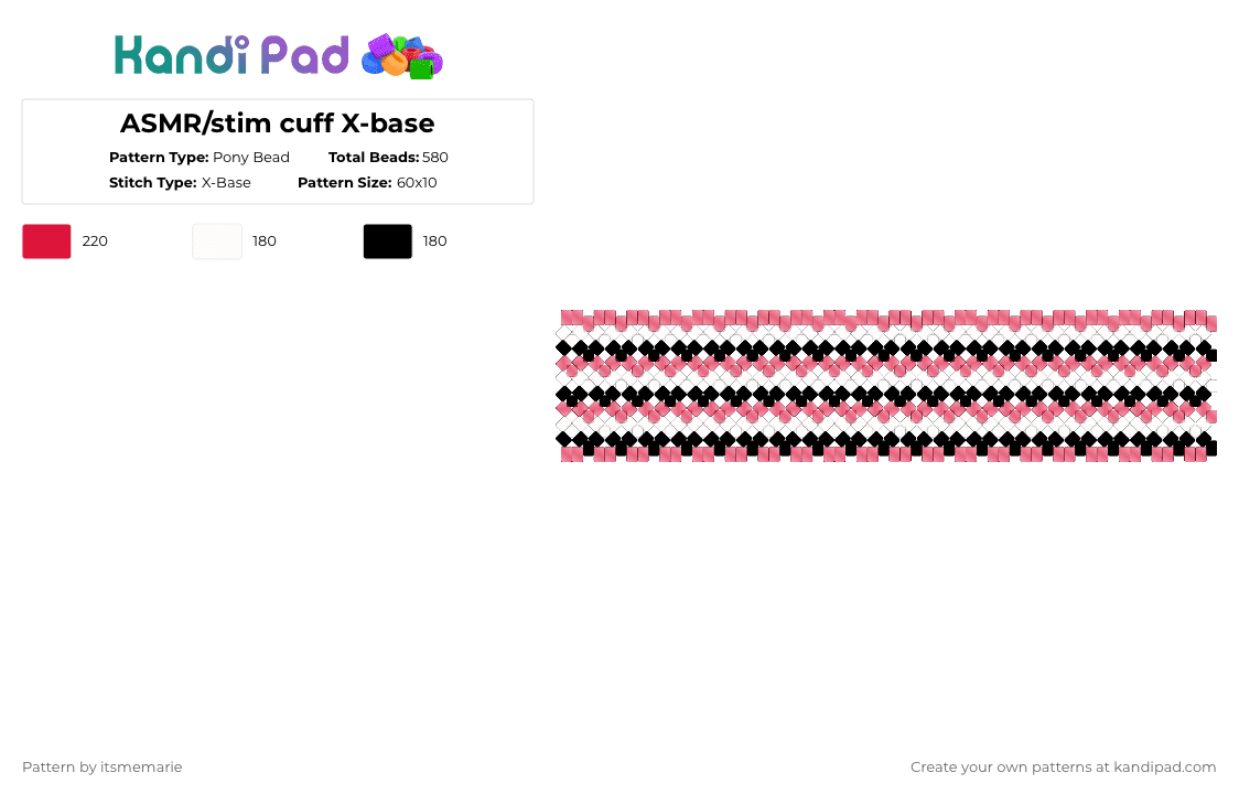 ASMR/stim cuff X-base (READ DISCRIPTION) - Pony Bead Pattern by itsmemarie on Kandi Pad - red,white