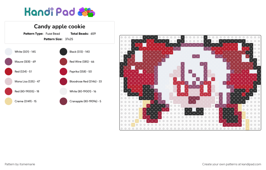 Candy apple cookie - Fuse Bead Pattern by itsmemarie on Kandi Pad - red