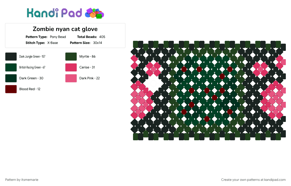 Zombie nyan cat glove - Pony Bead Pattern by itsmemarie on Kandi Pad - 