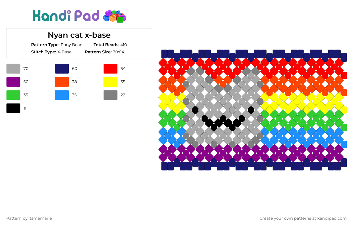 Nyan cat x-base - Pony Bead Pattern by itsmemarie on Kandi Pad - beige,red,purple,pink