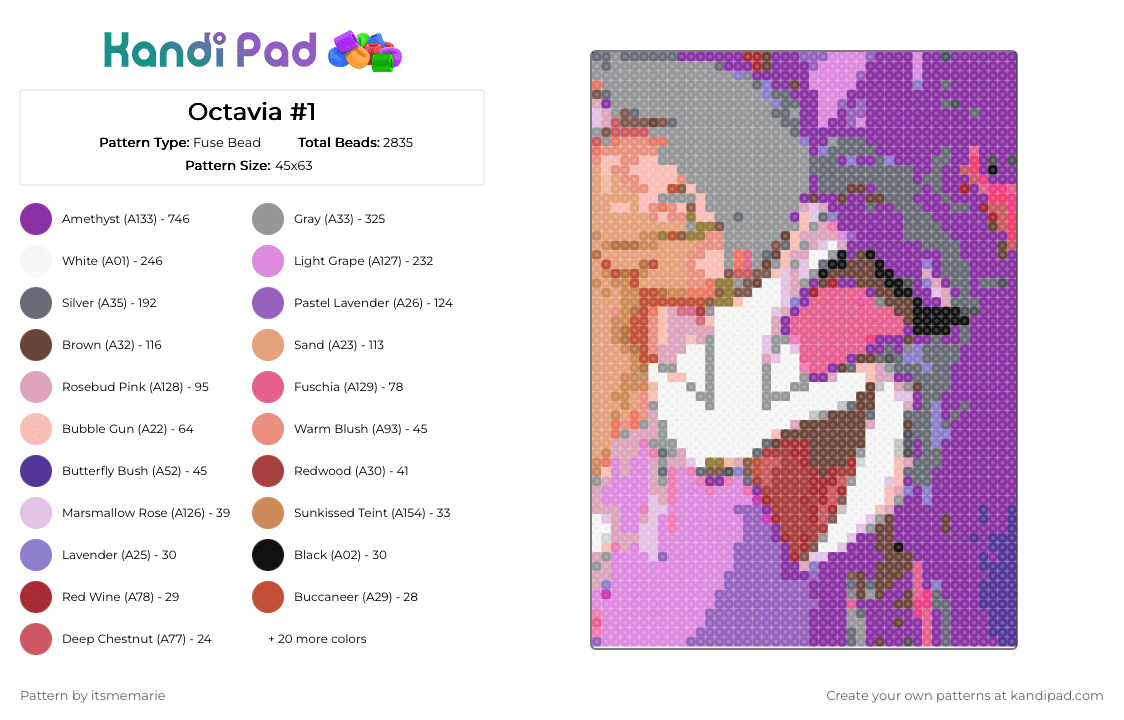 Octavia #1 - Fuse Bead Pattern by itsmemarie on Kandi Pad - 