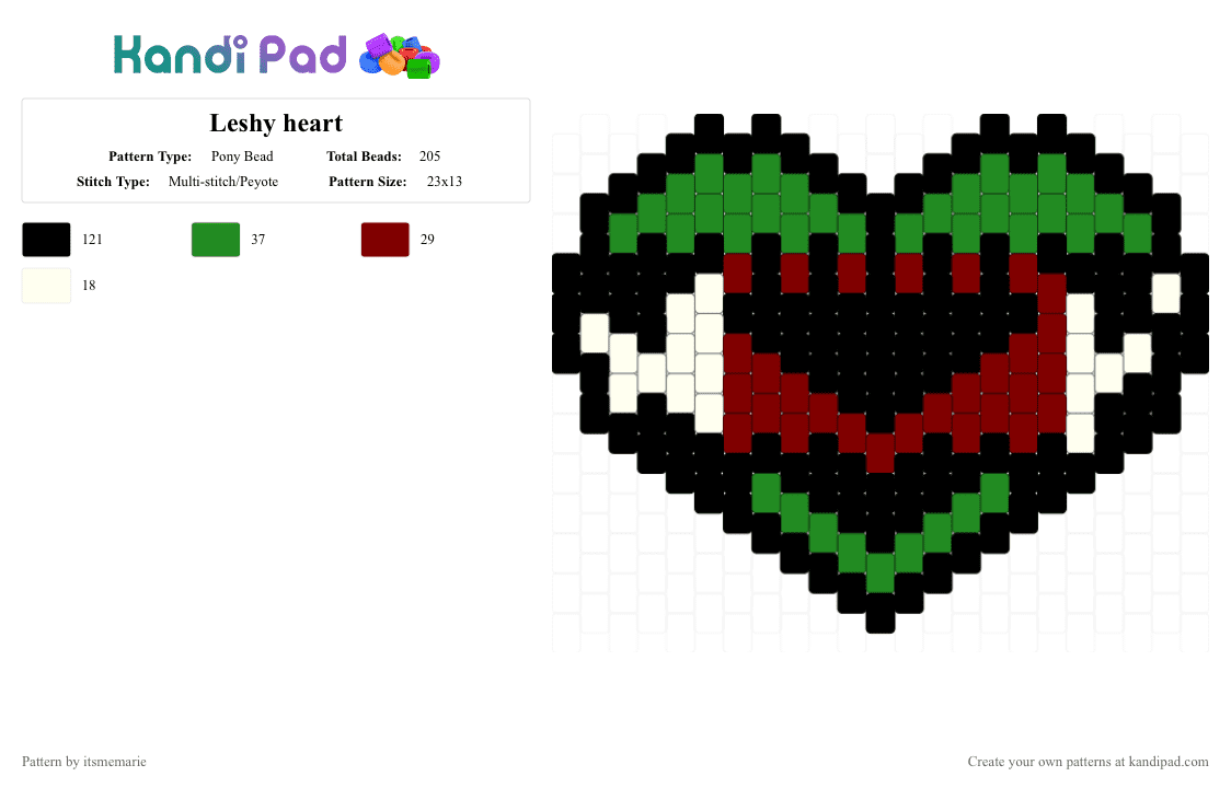 Leshy heart - Pony Bead Pattern by itsmemarie on Kandi Pad - black,brown,green