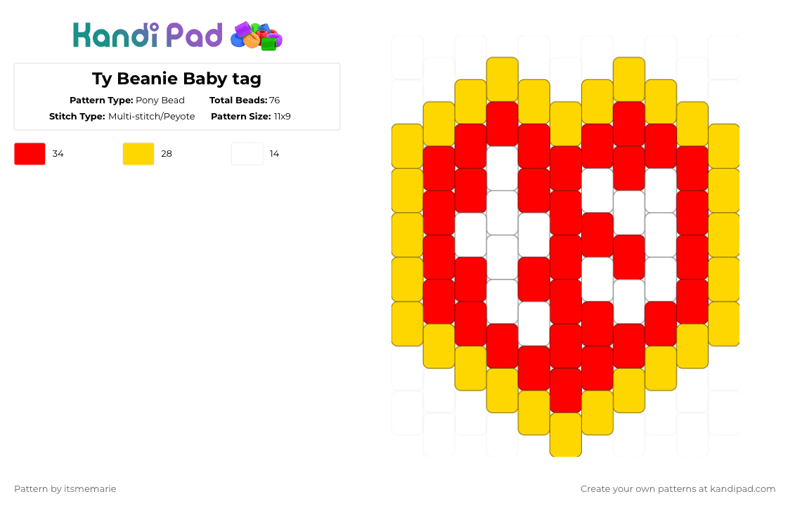 Ty Beanie Baby tag - Pony Bead Pattern by itsmemarie on Kandi Pad - yellow,red