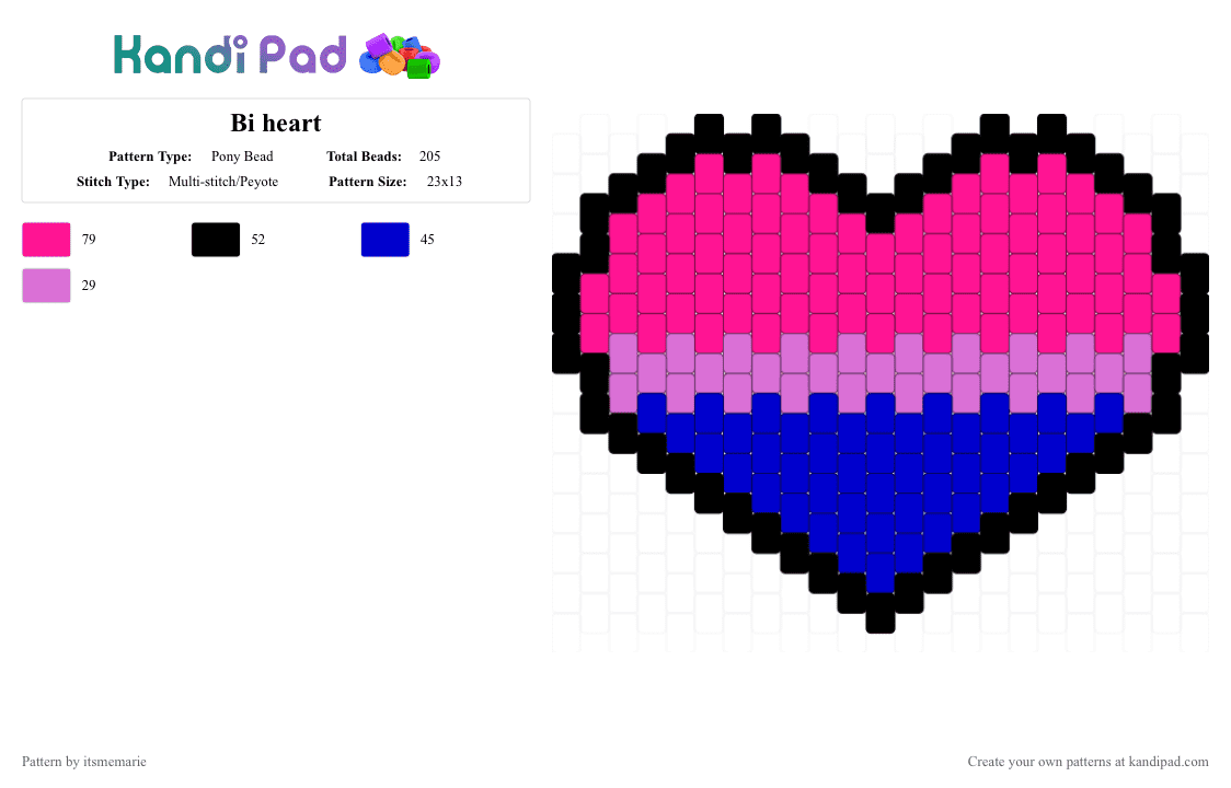 Bi heart - Pony Bead Pattern by itsmemarie on Kandi Pad - pink,purple