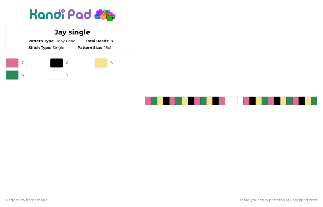 Jay single - Pony Bead Pattern by itsmemarie on Kandi Pad - pink