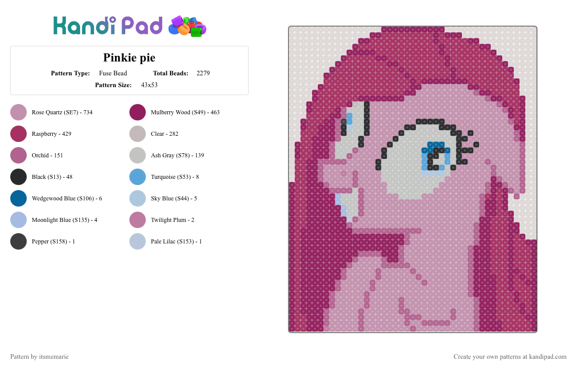 Pinkie pie - Fuse Bead Pattern by itsmemarie on Kandi Pad - pink