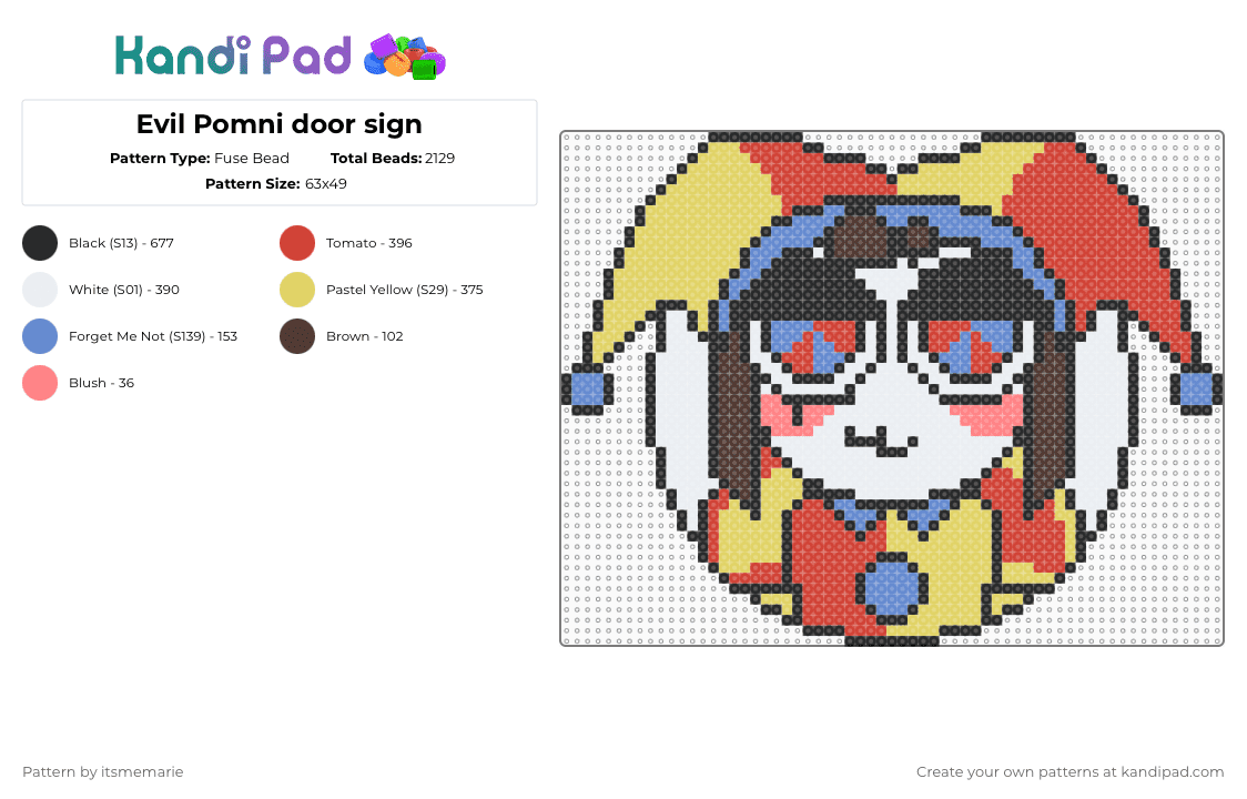 Evil Pomni door sign - Fuse Bead Pattern by itsmemarie on Kandi Pad - red,yellow