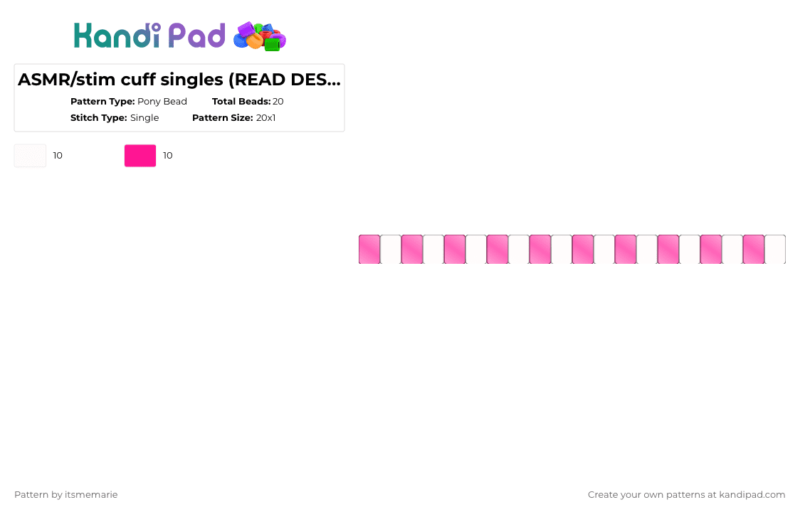 ASMR/stim cuff singles (READ DESCRIPTION) - Pony Bead Pattern by itsmemarie on Kandi Pad - white,pink