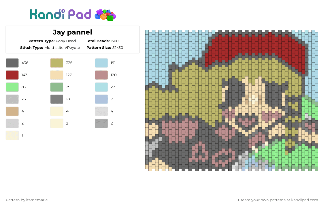 Jay pannel - Pony Bead Pattern by itsmemarie on Kandi Pad - gray,beige