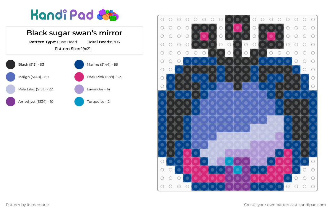 Black sugar swan\'s mirror - Fuse Bead Pattern by itsmemarie on Kandi Pad - blue,pink
