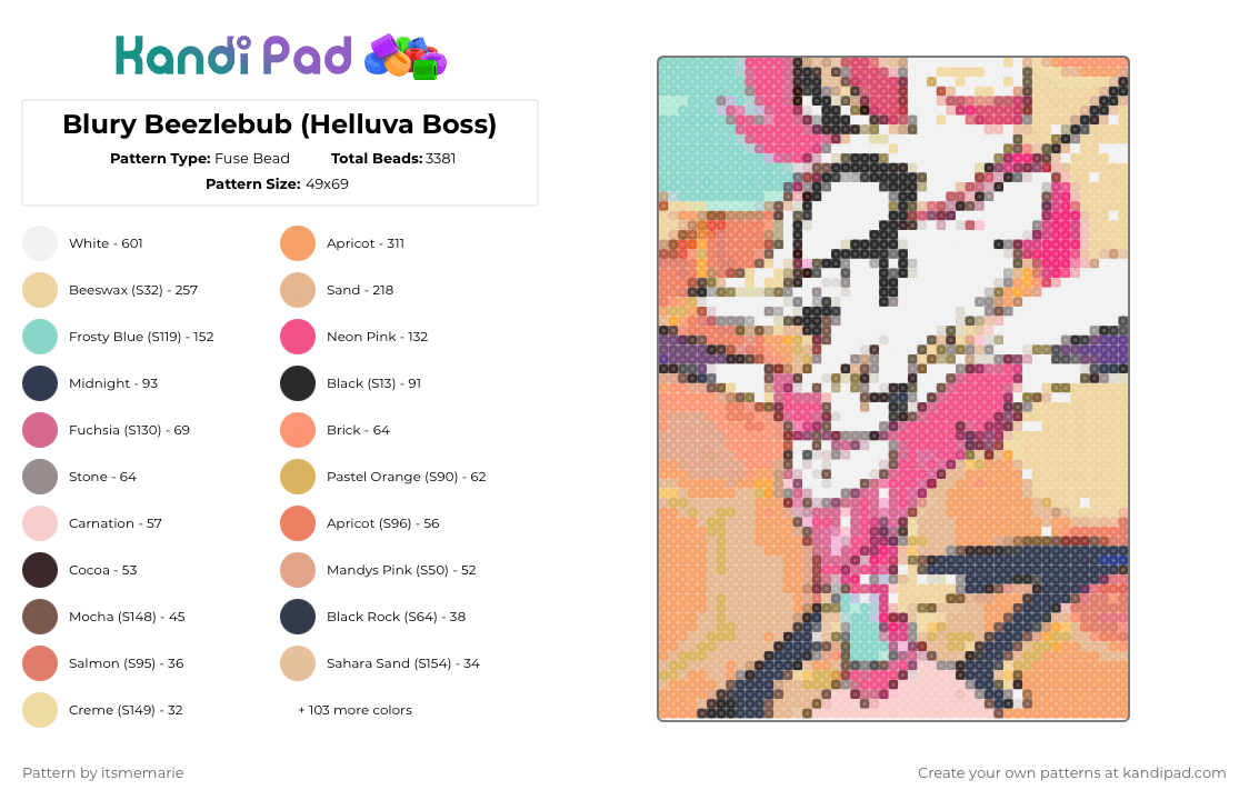 Blury Bee (Helluva Boss) - Fuse Bead Pattern by itsmemarie on Kandi Pad - pink,beige,orange