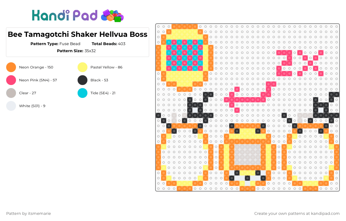 Bee Tamagotchi Shaker Hellvua Boss - Fuse Bead Pattern by itsmemarie on Kandi Pad - orange, yellow