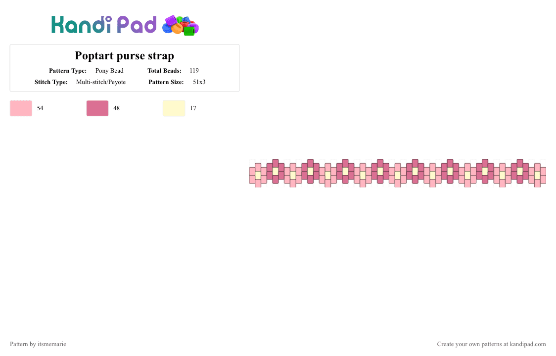 Poptart purse strap - Pony Bead Pattern by itsmemarie on Kandi Pad - pink