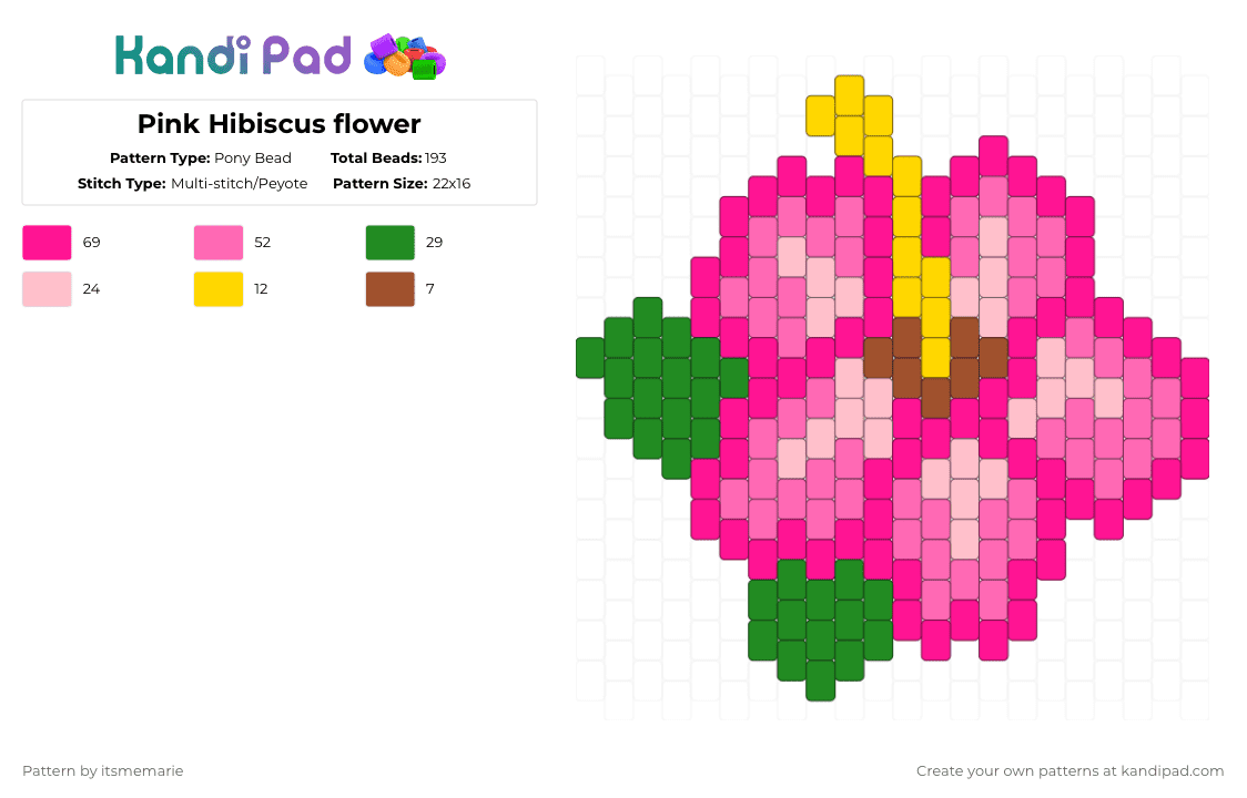 Pink Hibiscus flower - Pony Bead Pattern by itsmemarie on Kandi Pad - pink