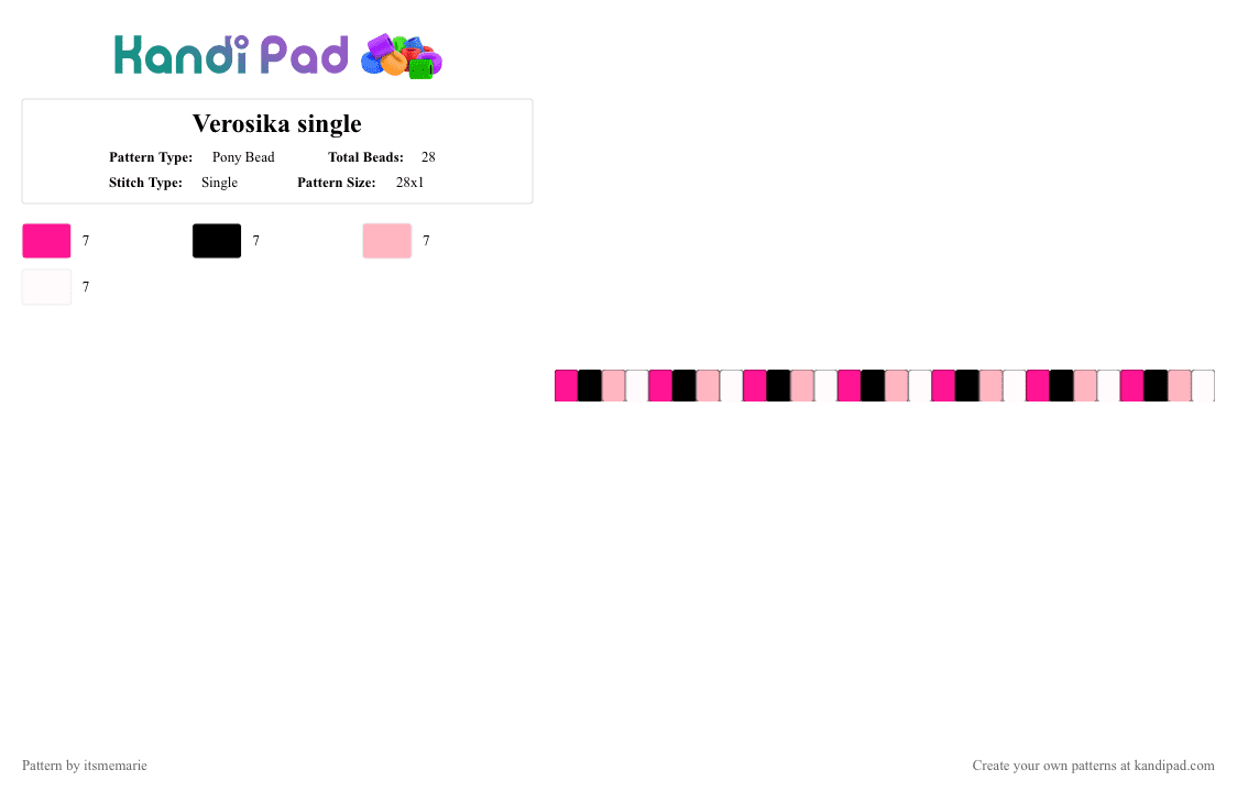Verosika single - Pony Bead Pattern by itsmemarie on Kandi Pad - pink,white