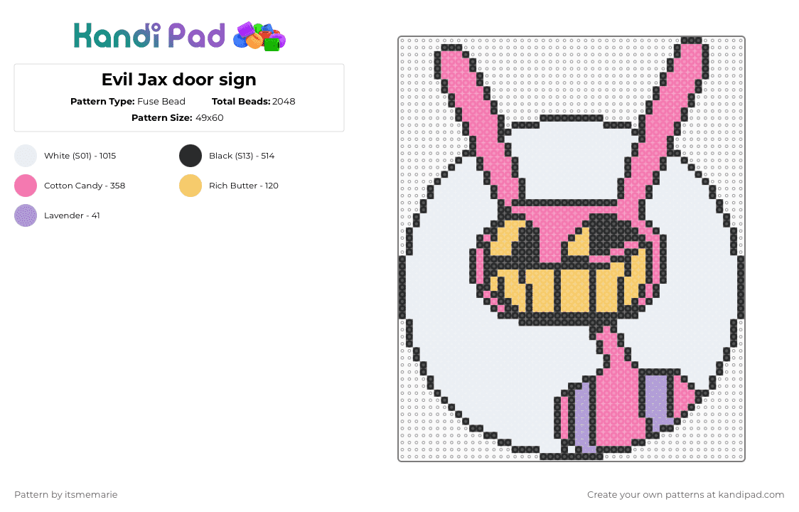 Evil Jax door sign - Fuse Bead Pattern by itsmemarie on Kandi Pad - white,pink