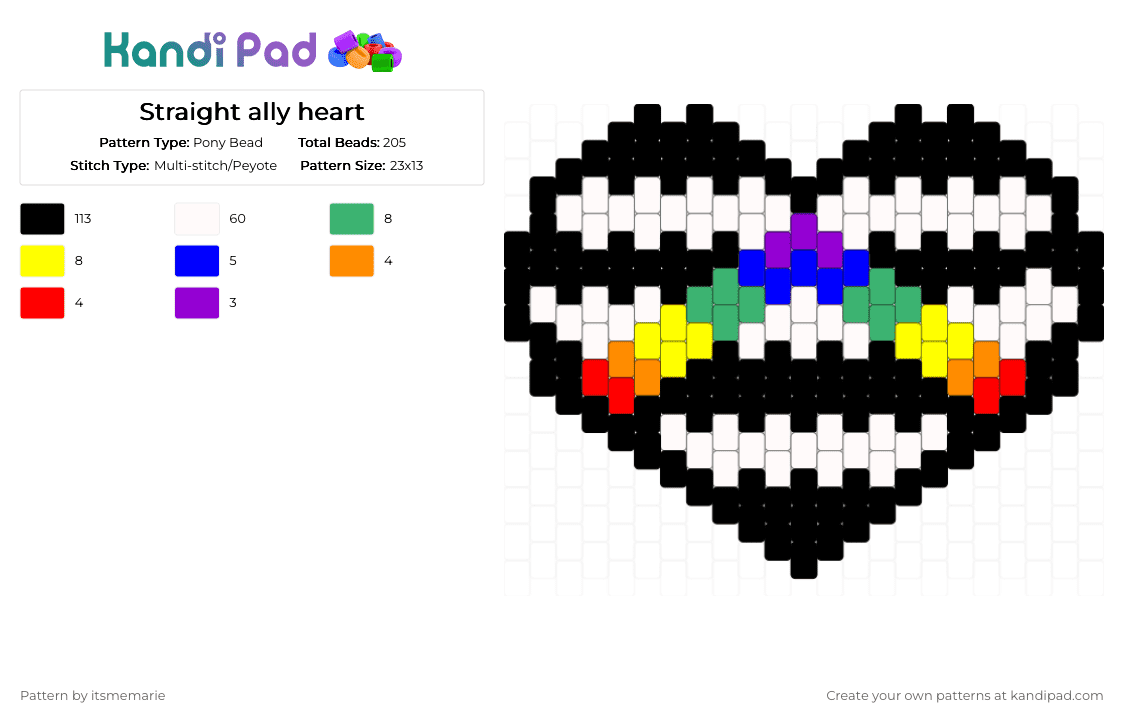 Straight ally heart - Pony Bead Pattern by itsmemarie on Kandi Pad - black,white,yellow,colorful