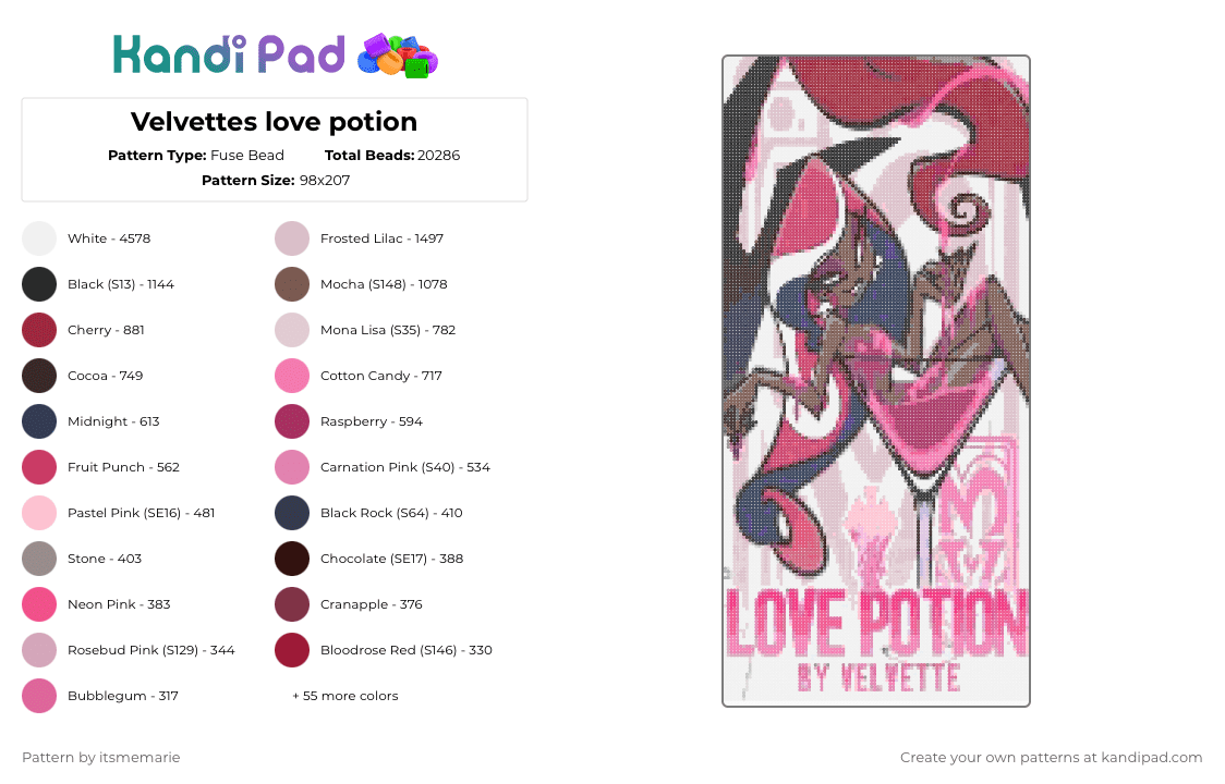 Velvettes love potion - Fuse Bead Pattern by itsmemarie on Kandi Pad - beige,pink