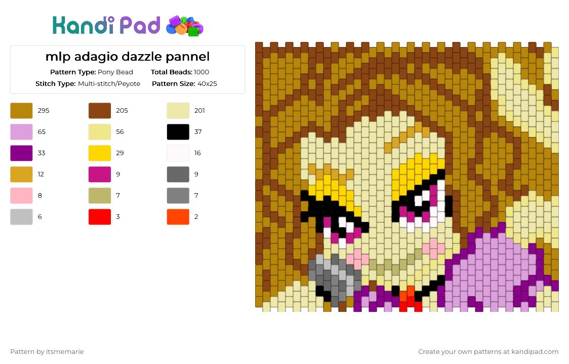 mlp adagio dazzle pannel *lowkey chopped* - Pony Bead Pattern by itsmemarie on Kandi Pad - gold, red, yellow