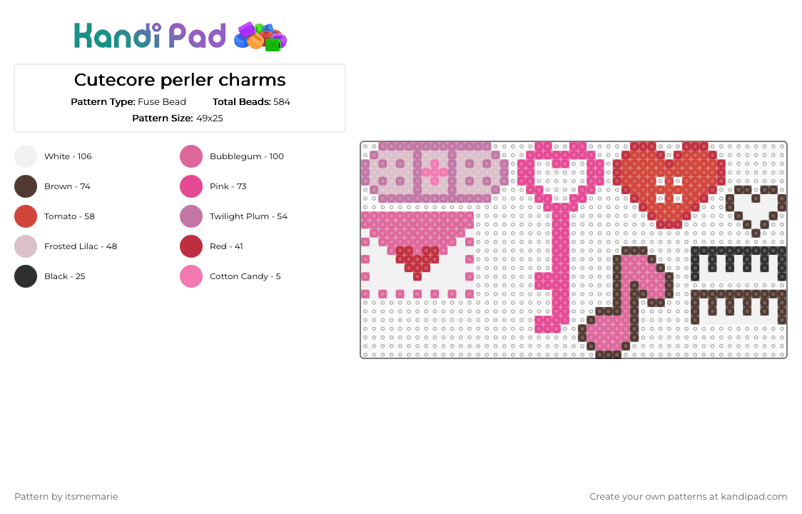 Cutecore perler charms - Fuse Bead Pattern by itsmemarie on Kandi Pad - pink