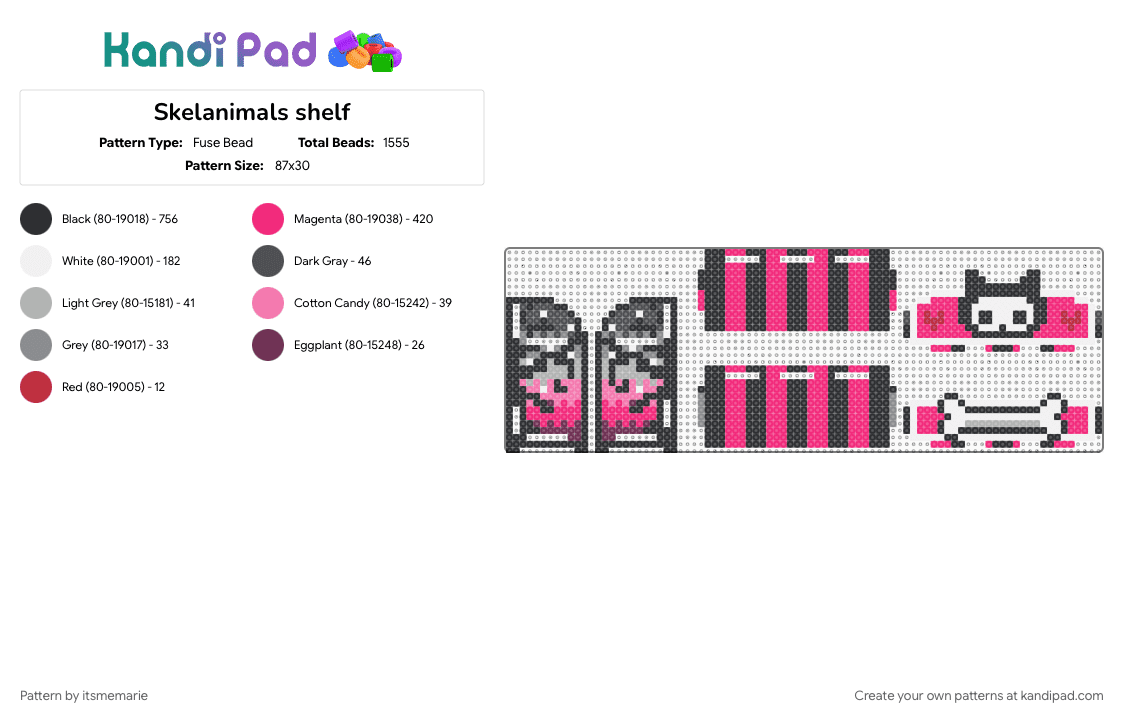 Skelanimals shelf - Fuse Bead Pattern by itsmemarie on Kandi Pad - black, pink