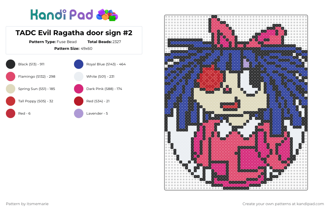 TADC Evil Ragatha door sign #2 - Fuse Bead Pattern by itsmemarie on Kandi Pad - red,purple