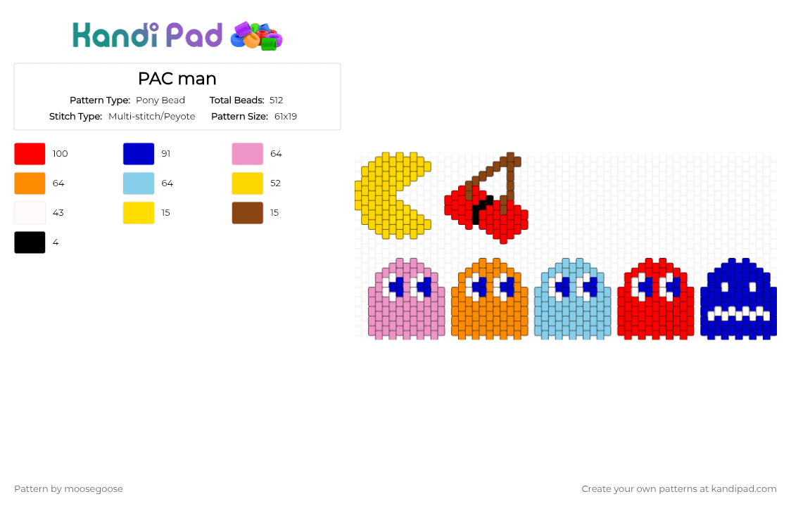 PAC man - Pony Bead Pattern by moosegoose on Kandi Pad - purple,red