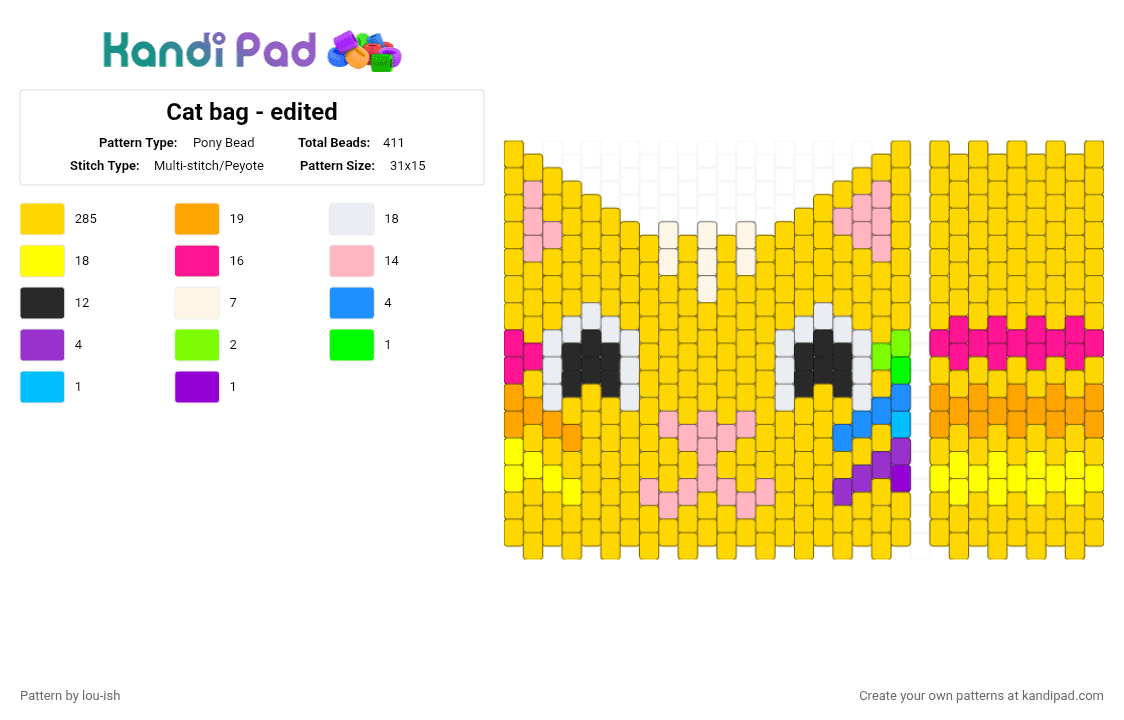 Cat bag - edited - Pony Bead Pattern by lou-ish on Kandi Pad - yellow