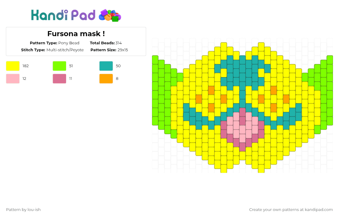 Fursona mask ! - Pony Bead Pattern by lou-ish on Kandi Pad - yellow,furry,fursona,mask