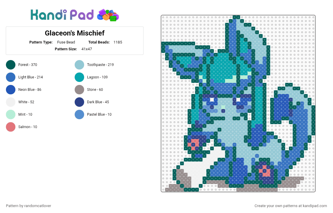 Glaceon\'s Mischief 8/9 - Fuse Bead Pattern by randomcatlover on Kandi Pad - gray,blue,light blue,glaceon,pokemon,471,eeveelutions,eeveelution,cute,chaos,mischief