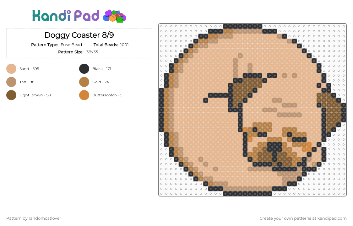 Doggy Coaster 8/9 - Fuse Bead Pattern by randomcatlover on Kandi Pad - beige,dog,dogs,doggy,doggies,puppy,puppies,cute,pug