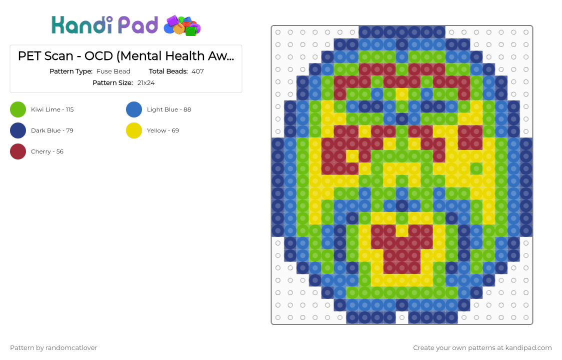 PET Scan - OCD 5/7 (Mental Health Awareness Month) - Fuse Bead Pattern by randomcatlover on Kandi Pad - blue,green,mental health,mental health awareness month,mham,brain,brain scan,pet scan,ocd