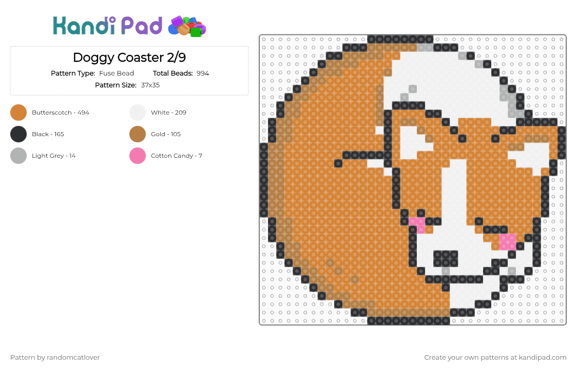 Doggy Coaster 2/9 - Fuse Bead Pattern by randomcatlover on Kandi Pad - orange,dog,dogs,doggy,doggies,puppy,puppies,cute,corgi