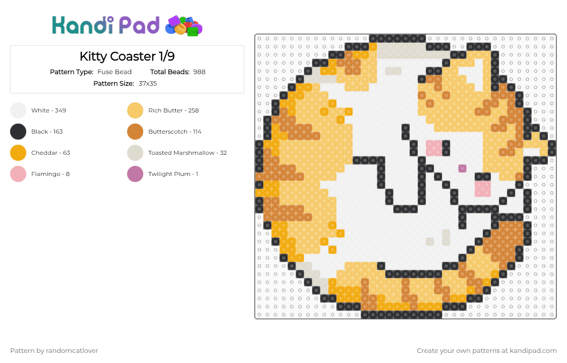 Kitty Coaster 1/9 - Fuse Bead Pattern by randomcatlover on Kandi Pad - orange,yellow,cat,kitty,kitten,coaster,cats,kitties,kittens,cute