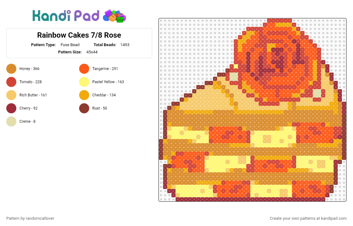 Rainbow Cakes 7/8 Rose - Fuse Bead Pattern by randomcatlover on Kandi Pad - orange,cake,cakes,rose,roses,sweet,sweets