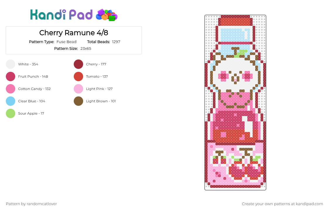 Cherry Ramune 4/8 - Fuse Bead Pattern by randomcatlover on Kandi Pad - red,pink,cute,ramune,marble soda,soda,pop,soda pop,cherry