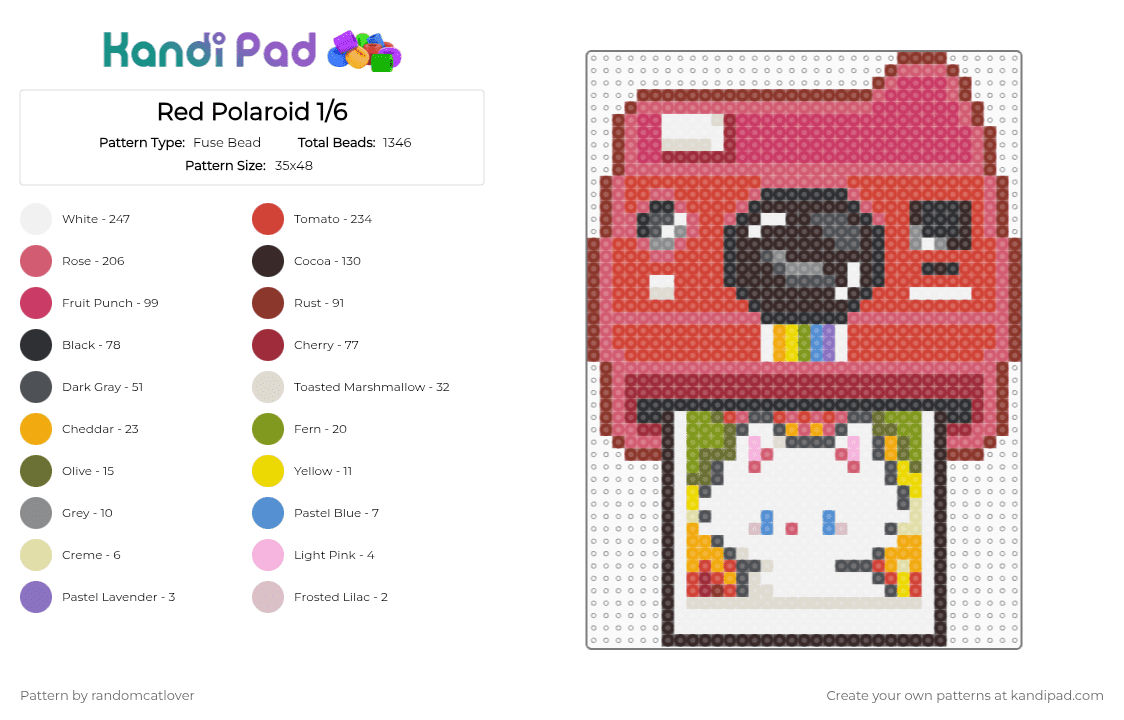Red Polaroid 1/6 - Fuse Bead Pattern by randomcatlover on Kandi Pad - red,brown,pink,polaroid,cat,kitty,kitten,cats,kitties,kittens