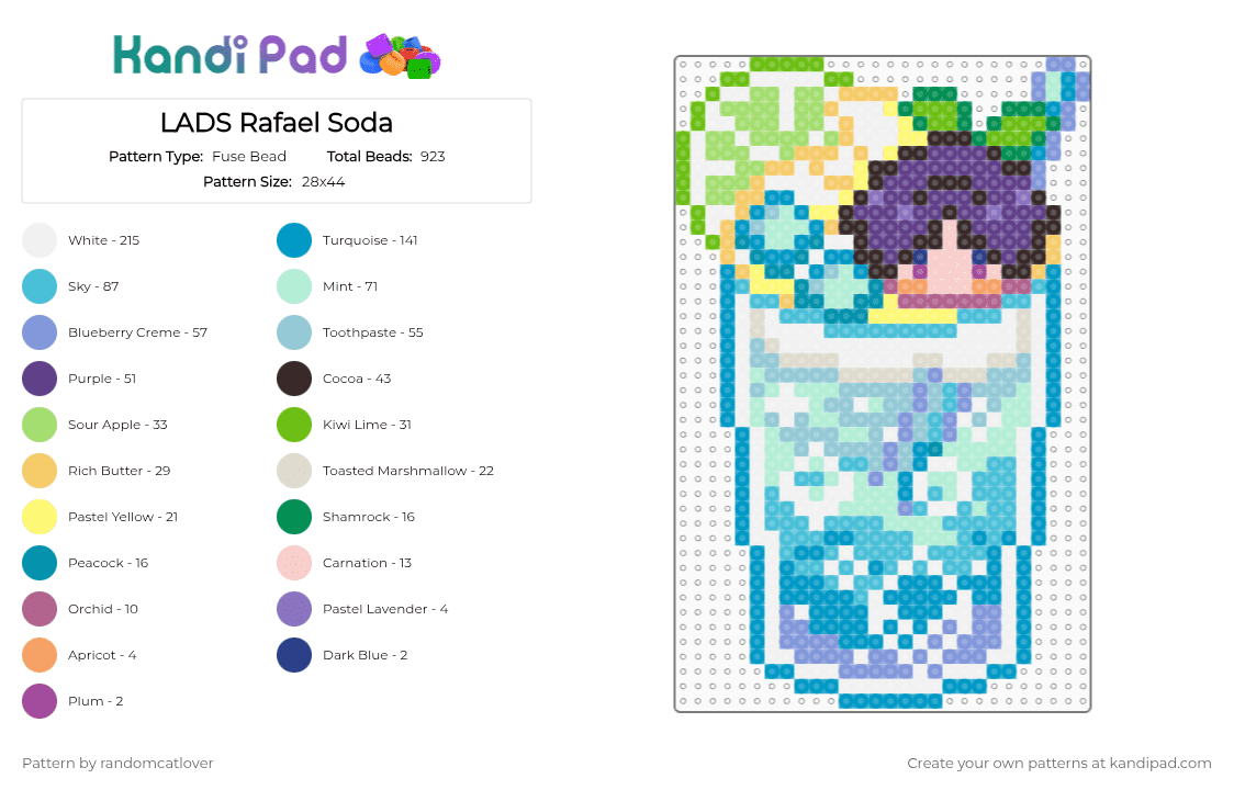 LADS Rafael Soda 2/5 - Fuse Bead Pattern by randomcatlover on Kandi Pad - light blue,green,lads,love and deepspace,deepspace,deep space,space,rafael,soda,love and deep space