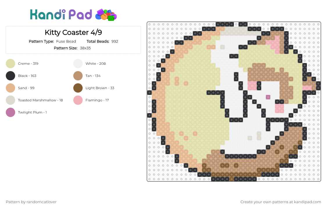 Kitty Coaster 4/9 - Fuse Bead Pattern by randomcatlover on Kandi Pad - beige,yellow,cat,kitty,kitten,coaster,cute,cats,kitties,kittens