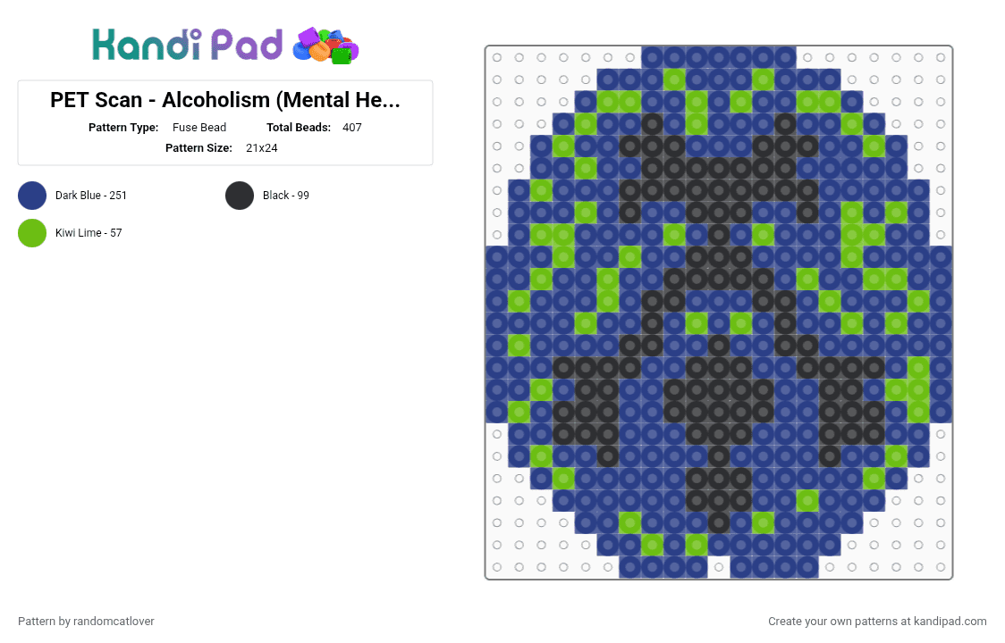 PET Scan - Alcoholism 4/7 (Mental Health Awareness Month) - Fuse Bead Pattern by randomcatlover on Kandi Pad - blue,mental health,mental health awareness month,mham,brain,brain scan,pet scan,alcohol,alcoholism