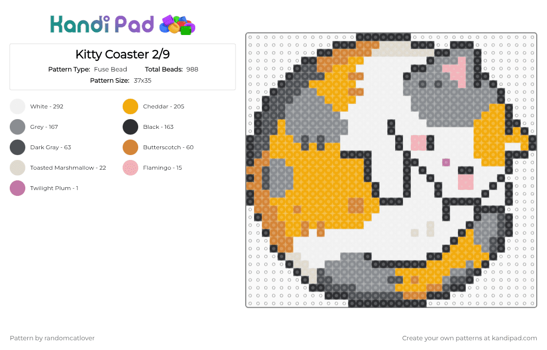 Kitty Coaster 2/9 - Fuse Bead Pattern by randomcatlover on Kandi Pad - orange,gray,cat,kitty,kitten,coaster,cats,kitties,kittens,cute