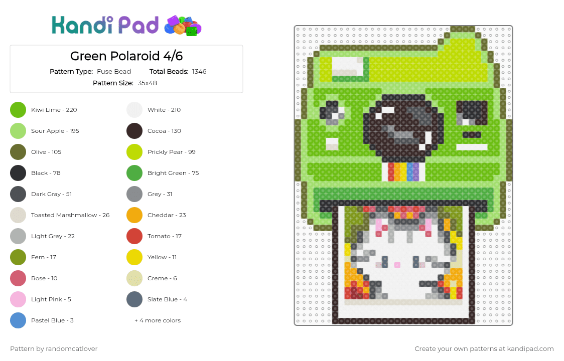 Green Polaroid 4/6 - Fuse Bead Pattern by randomcatlover on Kandi Pad - gold,brown,gray,green,polaroid,cat,kitty,kitten,cats,kitties,kittens