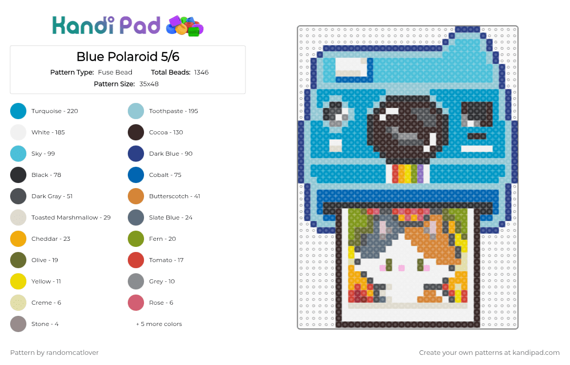 Blue Polaroid 5/6 - Fuse Bead Pattern by randomcatlover on Kandi Pad - blue,brown,light blue,polaroid,cat,kitty,kitten,cats,kitties,kittens