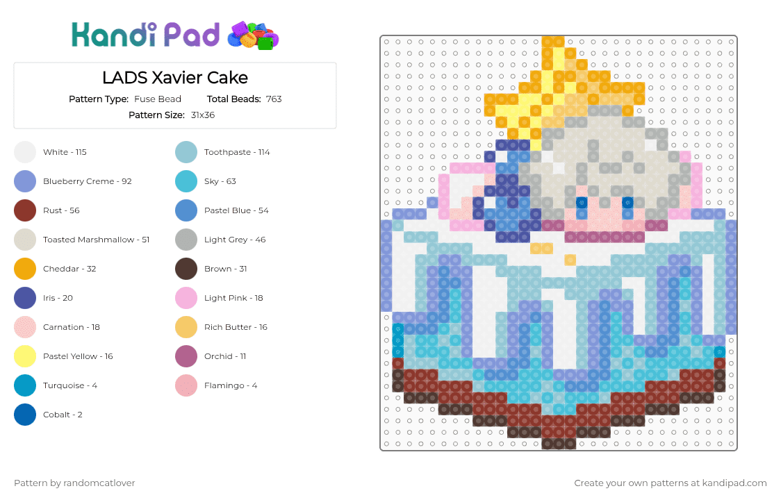 LADS Xavier Cake 1/5 - Fuse Bead Pattern by randomcatlover on Kandi Pad - light blue,beige,lads,love and deepspace,love and deep space,deepspace,deep space,space,cake,xavier