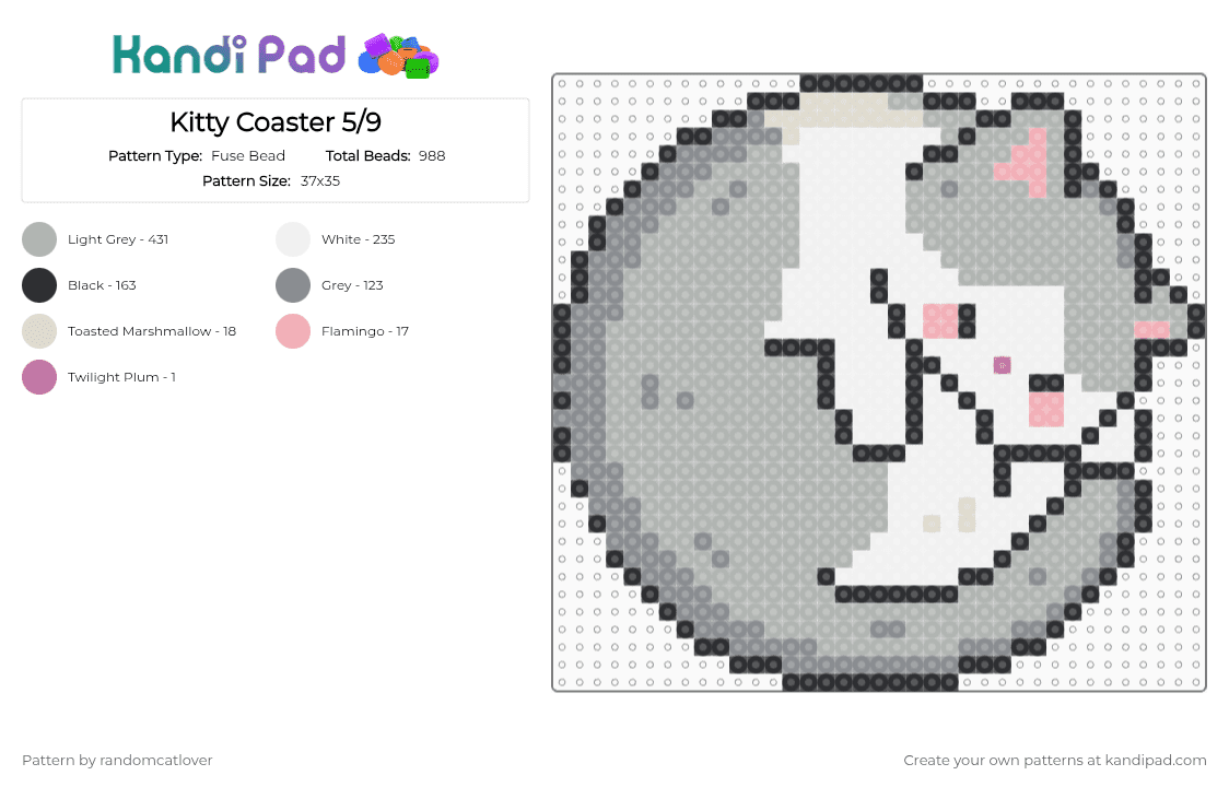 Kitty Coaster 5/9 - Fuse Bead Pattern by randomcatlover on Kandi Pad - beige,cat,kitty,kitten,coaster,cats,kitties,kittens,cute